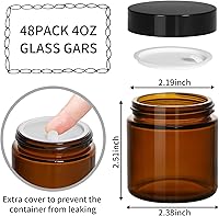 KEYWING 4oz Amber Glass Jars with Black Lids, 48 Pack — image 2