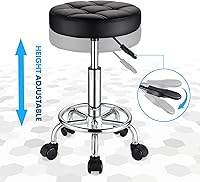 HMTOT Round Rolling Stool with PU Leather Seat, Height Adjustable, Swivel, Black — image 5