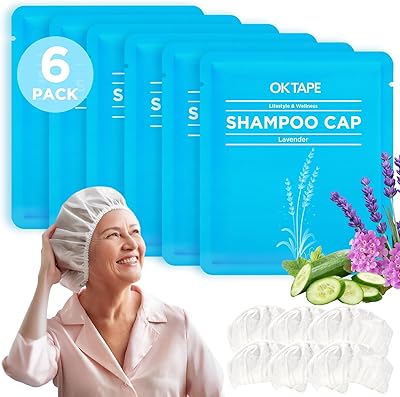 OK TAPE No Water Shampoo Caps 6 Pack (Lavender, Verbena, Cucumber Scents)