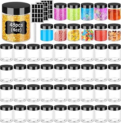 Hajoyful Plastic Jars with Lids 4oz, 48 Pcs
