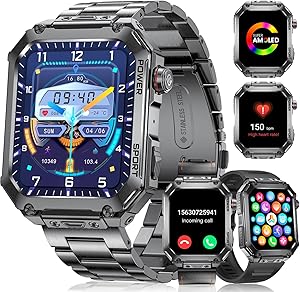 LIGE Military Smart Watch for Men, 1.96″ HD Screen, Bluetooth Calling, Fitness Tracker, 5ATM Waterproof