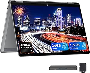 HP OmniBook X Flip 14″ 2K Touch-Screen 2-in-1 Laptop, AMD Ryzen AI 7 3500U, 24GB RAM, 1.5TB Storage