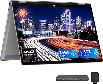 HP OmniBook X Flip 14″ 2K Touch-Screen 2-in-1 Laptop, AMD Ryzen AI 7 3500U, 24GB RAM, 1.5TB Storage