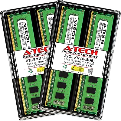 A-Tech 32GB Kit (4x8GB) DDR3 1333MHz PC3-10600 RAM
