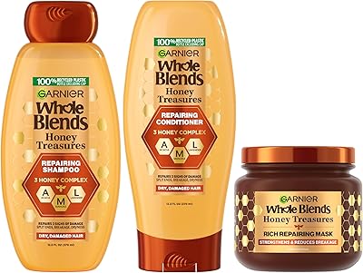 Garnier Whole Blends Honey Treasures Repairing Shampoo, Conditioner & Hair Mask Set