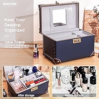 urecity Vintage Makeup Train Case, Navy Blue — image 8