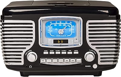 Crosley CR612B-BK Corsair Retro AM/FM Alarm Clock Radio and CD Player with Bluetooth Speakers