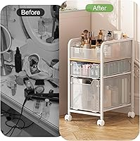 Hongtamoya Rolling Makeup Cart Organizer with 2 Drawers, White — image 8