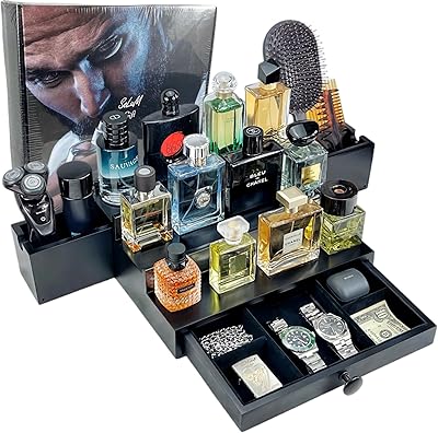SeLuM Classic Wooden Cologne Organizer for Men 3 Tier Black