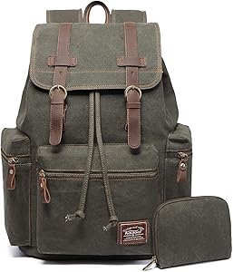 KAUKKO Vintage Casual Canvas and Leather Rucksack Backpack Review