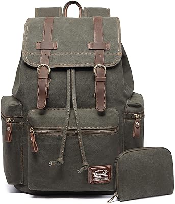 KAUKKO Vintage Casual Canvas and Leather Rucksack Backpack