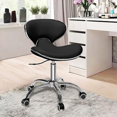 SALONFACTORY Multi-Purpose Adjustable Rolling Stool with Backrest
