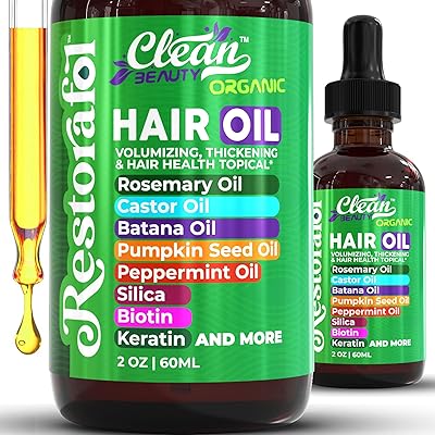 Clean Beauty Rosemary Hair Oil with Castor, Pumpkin Seed, Biotin & Keratin - 2oz