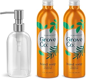 Grove Co. Hydrating Gel Hand Soap Set - Orange & Rosemary, 2 x 13oz Refills + Glass Dispenser Review