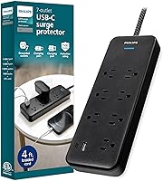 Philips 7-Outlet Adapter Spaced Surge Protector with USB Charging, 4ft Braided Cord — image 1
