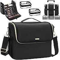 Large Makeup Carrying Train Case with Adjustable Dividers and Shoulder Strap (Black) — image 1