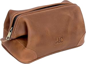 HLC Leather Toiletry Bag for Men - Tan Review