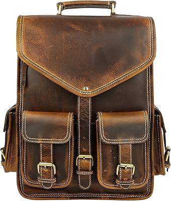 KomalC Leather Backpack Rucksack for Men and Women