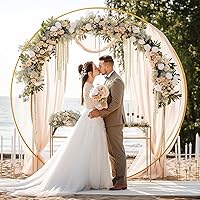 Minetom 6.6FT Round Metal Backdrop Stand with White Wedding Arch Cover Spandex — image 2