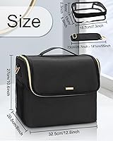 Large Makeup Carrying Train Case with Adjustable Dividers and Shoulder Strap (Black) — image 4