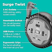 KMC 3-Outlet Surge Twist Power Strip with USB-C & USB-A Ports — image 2
