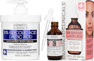 Advanced Clinicals 10% Glycolic Acid + Lactic Acid Body Lotion & Face Serum Set