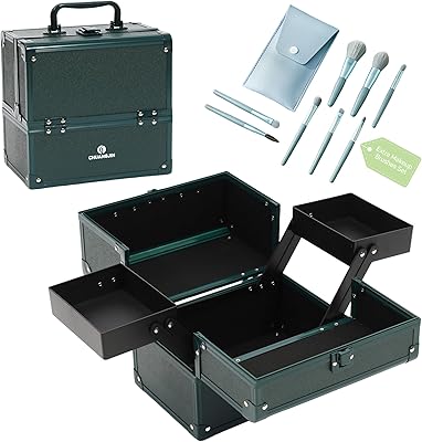 CHUANGJIN Makeup Train Case 2 Trays Organizer - Green Pro