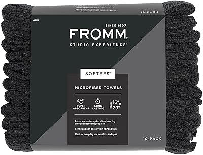 Fromm Softees Microfiber Salon Hair Towels, 16″ x 29″, 10 Count, Black