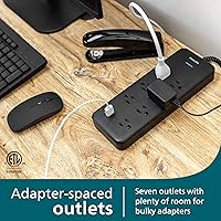 Philips 7-Outlet Adapter Spaced Surge Protector with USB Charging, 4ft Braided Cord — image 3