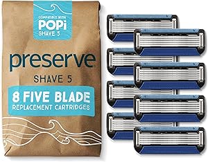 Preserve POPi Shave Razor Blades Refills - 5 Blade Razors, 8 Pack