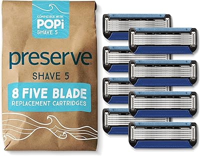 Preserve POPi Shave Razor Blades Refills - 5 Blade Razors, 8 Pack