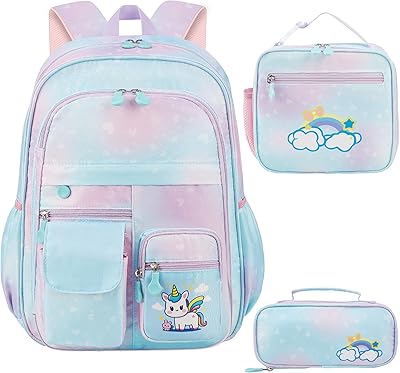School Backpack for Girls Rainbow Backpack with Pencil Case