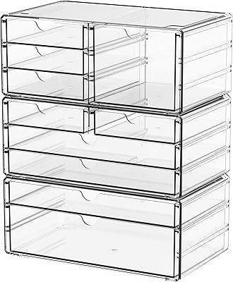 Yieach 3 Pack Clear Storage Drawers with 10 Drawers