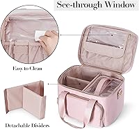Travel Makeup Bag with 2 Pouches, Adjustable Dividers, Pink — image 3