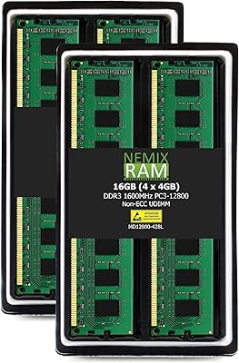 NEMIX RAM 16GB (4x4GB) DDR3 1600MHz PC3-12800 Memory Kit