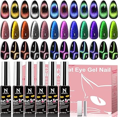 noirwhite Cat Eye Gel Nail Polish 12 Colors 9D Chameleon Magnetic Set 7ml