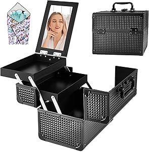 GALHUBIS Makeup Train Case with Mirror, Black