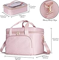 Travel Makeup Bag with 2 Pouches, Adjustable Dividers, Pink — image 5
