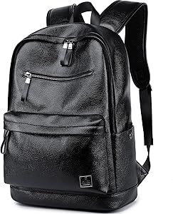 weiatas Black Leather Laptop Backpack