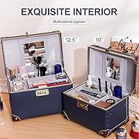 urecity Vintage Makeup Train Case, Navy Blue — image 3