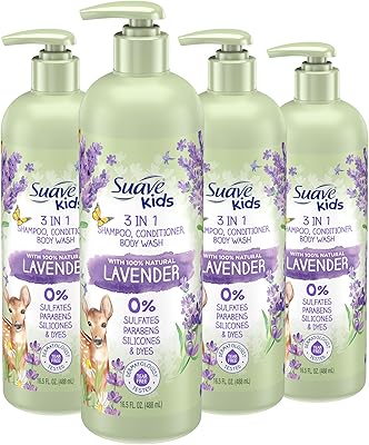 Suave Kids Natural Lavender 3-in-1 Shampoo, Conditioner & Body Wash, 16.5oz (Pack of 4)