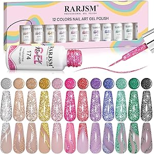 RARJSM Reflective Glitter Nail Art Gel Liner Set 12 Colors 5mL Review