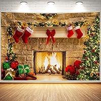 Haboke 10x8ft Christmas Fireplace Theme Backdrop — image 1