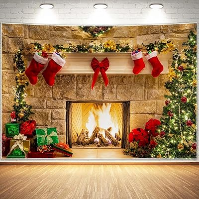 Haboke 10x8ft Christmas Fireplace Theme Backdrop