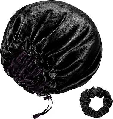 RedJoe 22 Momme 100% Mulberry Silk Bonnet Hair Wrap (Black)
