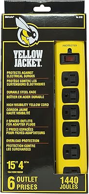 Yellow Jacket 5138N Metal Surge Protector Strip with 6 Outlets and 15-Foot Cord