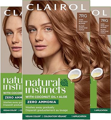 Clairol Natural Instincts Demi-Permanent Hair Dye 7RG Dark Rose Gold Blonde, Pack of 3