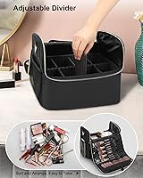 Large Makeup Carrying Train Case with Adjustable Dividers and Shoulder Strap (Black) — image 2