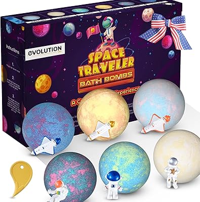 EvolutionUSA Space Bath Bombs for Kids - 6 Pack with Hidden Toy