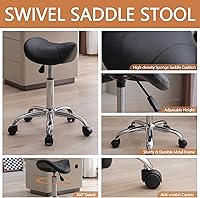 FIRAVOE Swivel Saddle Stool with Wheels (18″-26″, Black) — image 4